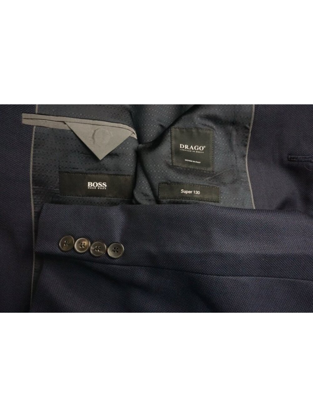 Hugo Boss Johnstons/Lenon S130s Wool Blue Woven 2 Pc Suit Jacket Pants Sz 44R